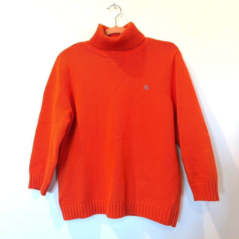 Vtg Lauren Ralph Lauren 100% cotton turtleneck sweater orange XL 3/4 sleeve logo